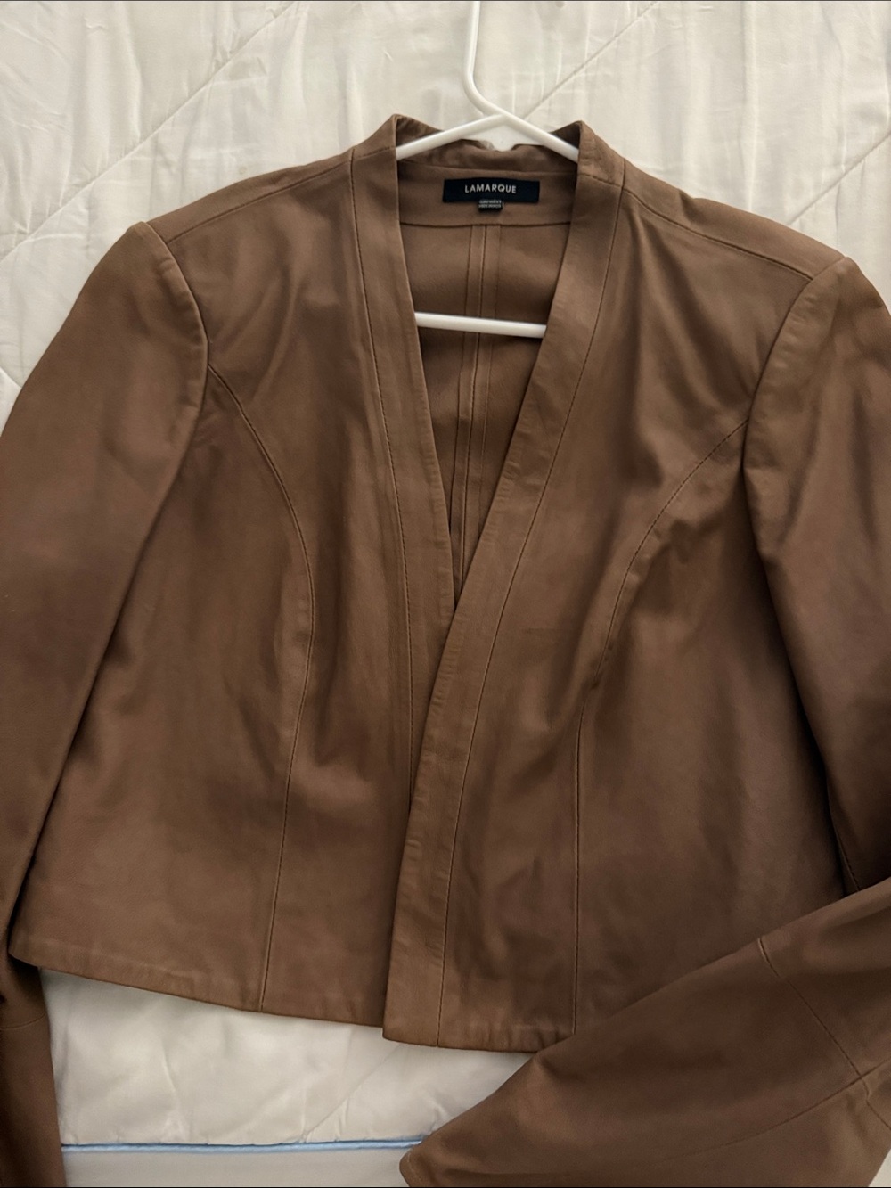 Lamarque Brown Leather Open-Front Jacket